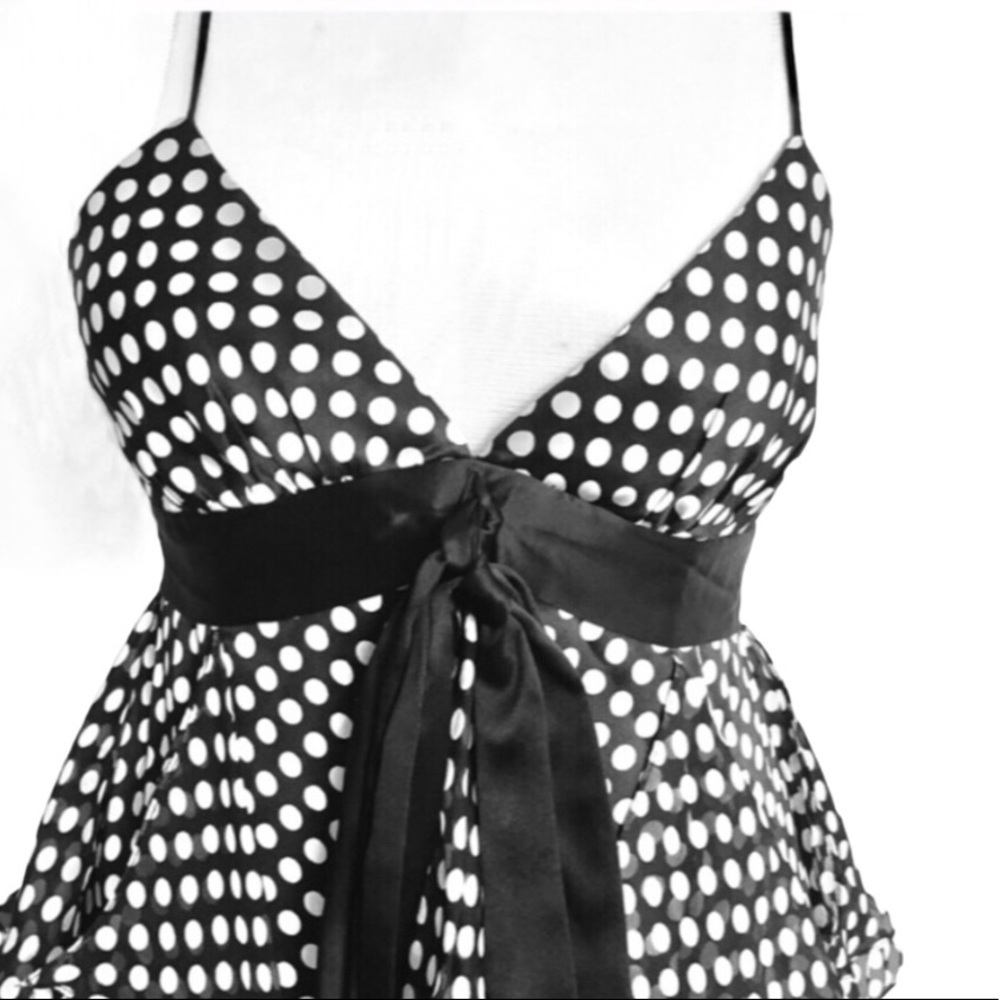 ❤Milly tiered black with white polka dot silk spaghetti strap dress 2 - Picture 4 of 5